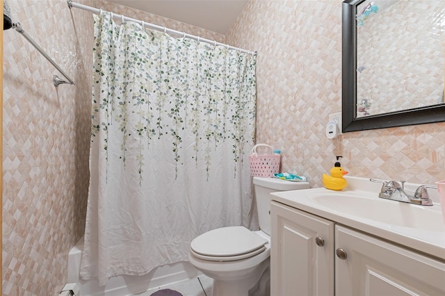 74-25 93rd Ave, Woodhaven, NY 11421 - full bathroom with vanity, shower / bath combo with shower curtain, tile walls, and tasteful backsplash