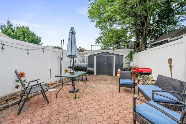 74-25 93rd Ave, Woodhaven, NY 11421 - fenced backyard featuring a storage shed and a patio area