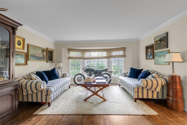26 Rolling Dr, Brookville, NY 11545 - living room with crown molding and wood finished floors