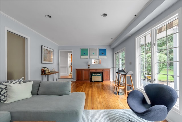 26 Rolling Dr, Brookville, NY 11545 - living area with light wood-type flooring, crown molding, and recessed lighting