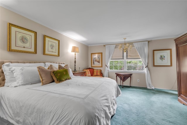 26 Rolling Dr, Brookville, NY 11545 - carpeted bedroom featuring a chandelier and ornamental molding