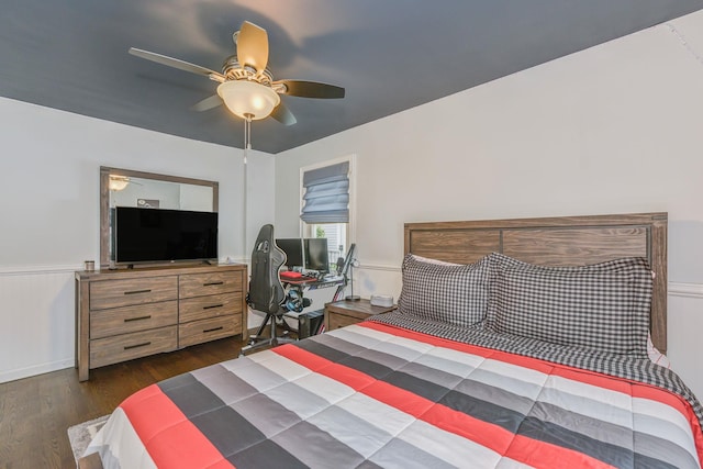 3309 Balsam St, Oceanside, NY 11572 - bedroom with wood finished floors, wainscoting, and a ceiling fan