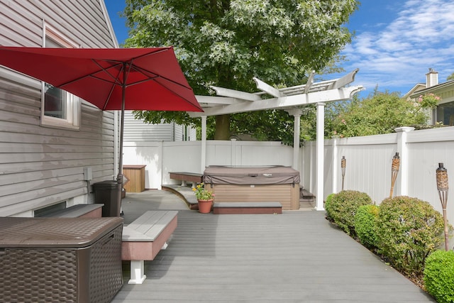 3309 Balsam St, Oceanside, NY 11572 - wooden deck featuring a hot tub and a pergola