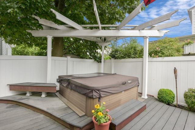 3309 Balsam St, Oceanside, NY 11572 - wooden deck featuring a hot tub and a pergola
