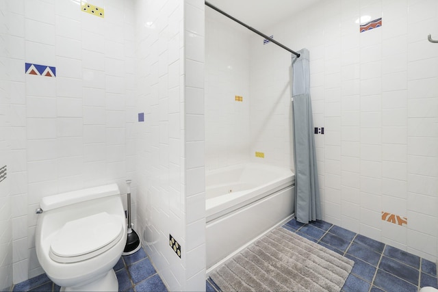 70 Hickory St, Blauvelt, NY 10913 - full bathroom with shower / bath combination with curtain, tile walls, and tile patterned flooring