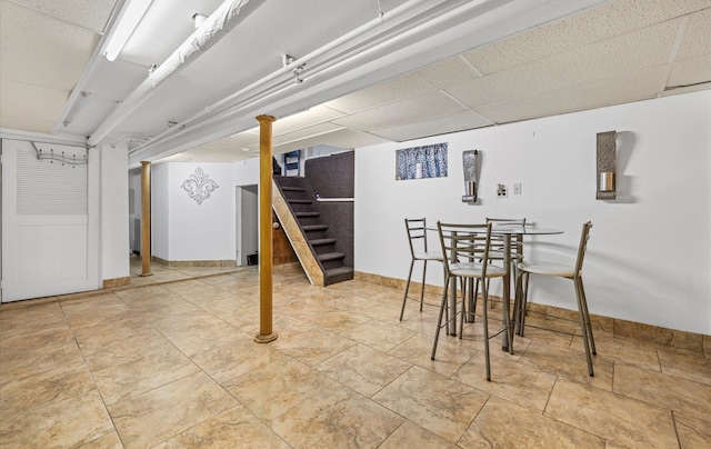 96-36 149th Ave, Ozone Park, NY 11417 - finished below grade area featuring stairway and a paneled ceiling