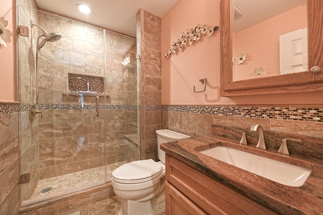3665 Centerview Ave, Wantagh, NY 11793 - full bath featuring a shower stall, vanity, tile walls, and recessed lighting