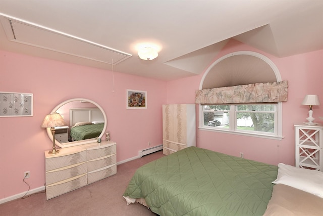 3665 Centerview Ave, Wantagh, NY 11793 - carpeted bedroom featuring attic access and a baseboard radiator