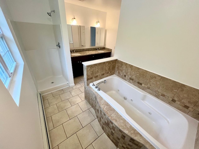 232 Minisink Tpke, Westtown, NY 10998 - bathroom with a jetted tub, double vanity, tile patterned flooring, and walk in shower