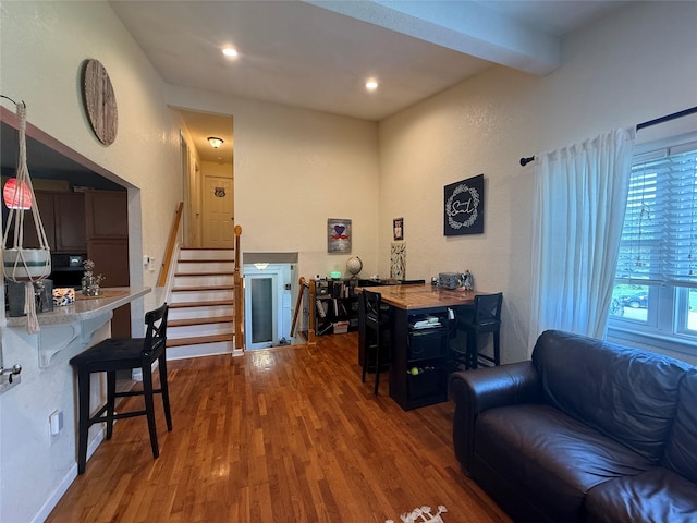 7 Walnut Ct, Goshen, NY 10924 - office space with wood finished floors, recessed lighting, and beamed ceiling