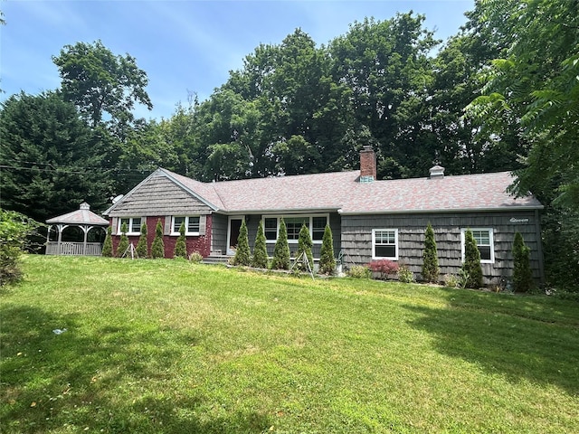 11 Quaker Path, Stony Brook, NY 11790 - ranch-style home featuring a gazebo, a chimney, and a front yard