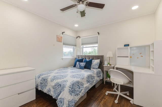 114 Birchwood Park Dr, Syosset, NY 11791 - bedroom featuring hardwood / wood-style floors, recessed lighting, and ceiling fan