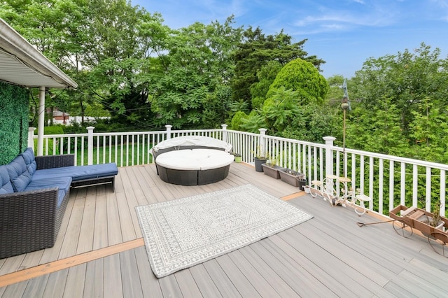 114 Birchwood Park Dr, Syosset, NY 11791 - wooden deck featuring view of scattered trees