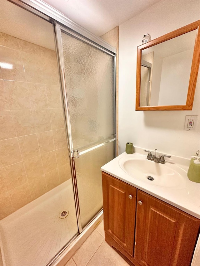 114 Birchwood Park Dr, Syosset, NY 11791 - bathroom featuring a shower stall, vanity, and tile patterned flooring