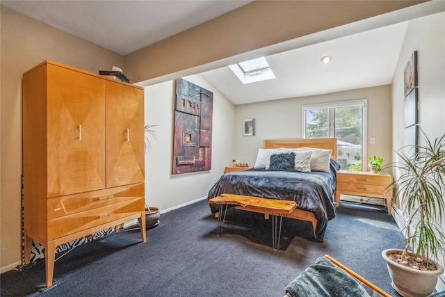 55 Duckpond Dr N, Wantagh, NY 11793 - carpeted bedroom featuring a skylight and vaulted ceiling