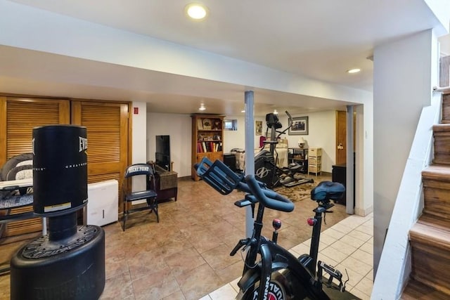 445 Wellington Rd, Mineola, NY 11501 - workout area featuring recessed lighting and light tile patterned flooring
