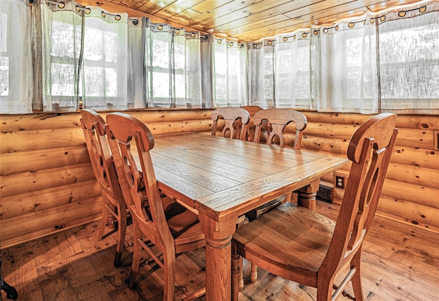 444 Buttermilk Falls Rd, Warwick, NY 10990 - dining room featuring hardwood / wood-style floors, rustic walls, and wood ceiling