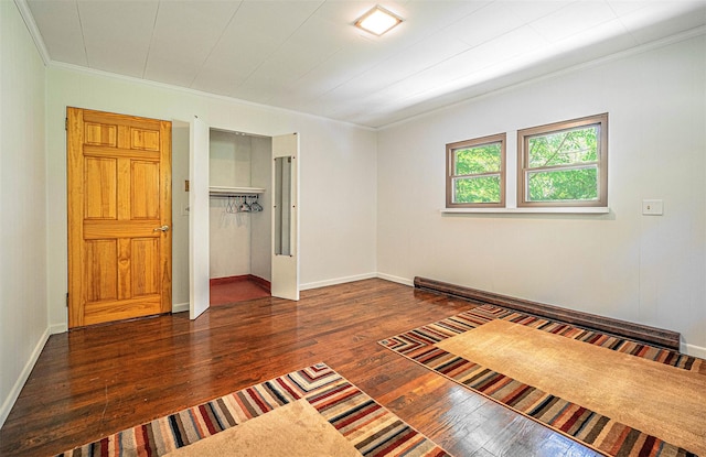 444 Buttermilk Falls Rd, Warwick, NY 10990 - unfurnished bedroom featuring crown molding, dark wood finished floors, and a closet