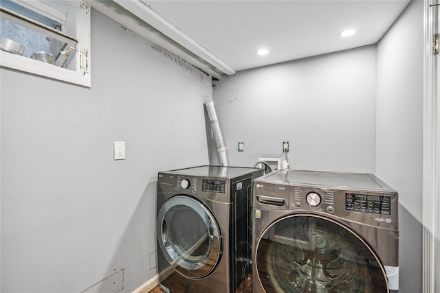 1644 Kenneth Ave, Baldwin, NY 11510 - laundry area featuring washing machine and dryer and recessed lighting