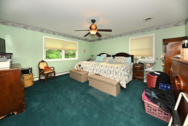 17 E Stemmer Ln, Suffern, NY 10901 - bedroom featuring baseboard heating, carpet flooring, and a ceiling fan