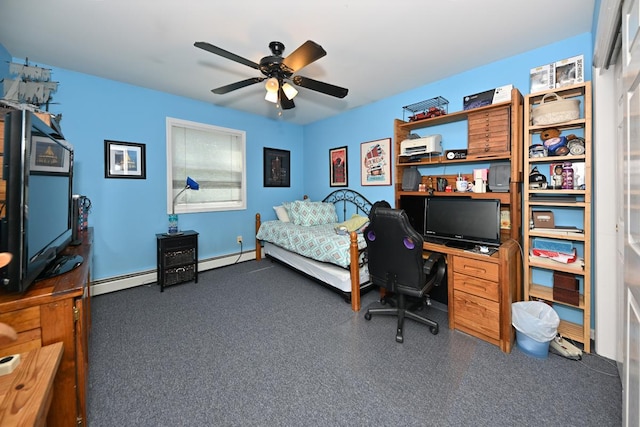 17 E Stemmer Ln, Suffern, NY 10901 - carpeted bedroom featuring a baseboard radiator, ceiling fan, and a desk