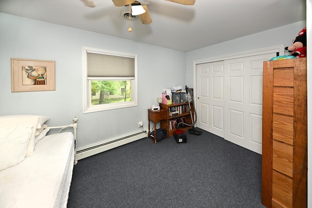 17 E Stemmer Ln, Suffern, NY 10901 - carpeted home office featuring a baseboard radiator and ceiling fan