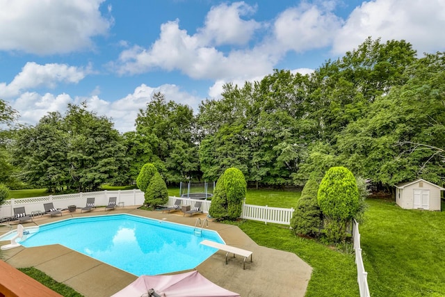 28 Lime Kiln Rd, Suffern, NY 10901 - view of pool featuring a storage unit, a diving board, a fenced backyard, and a patio