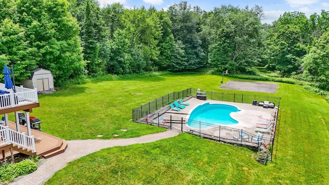125 Whipple Rd, Middletown, NY 10940 - view of pool with a storage shed, a wooden deck, and a patio