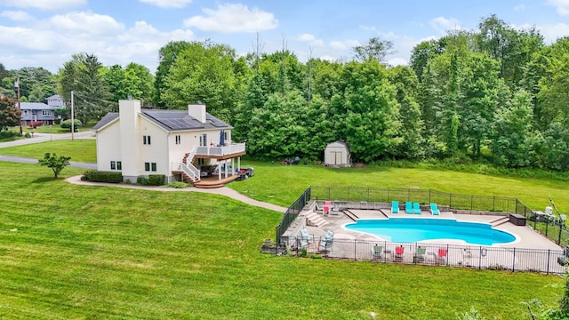 125 Whipple Rd, Middletown, NY 10940 - view of swimming pool featuring a wooden deck, a shed, stairs, and a patio