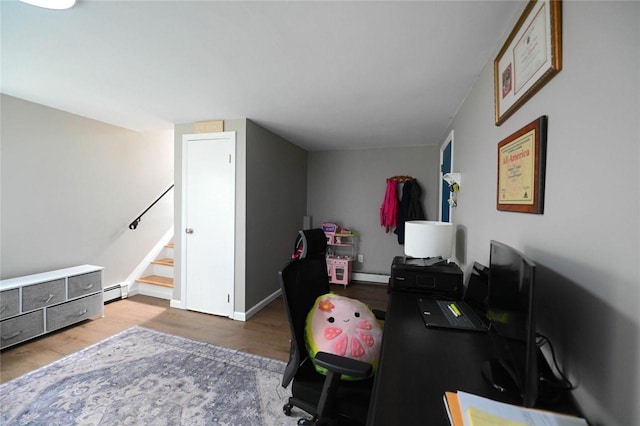 184 Sumpwams Ave, Babylon, NY 11702 - office with wood finished floors, a baseboard radiator, and baseboard heating