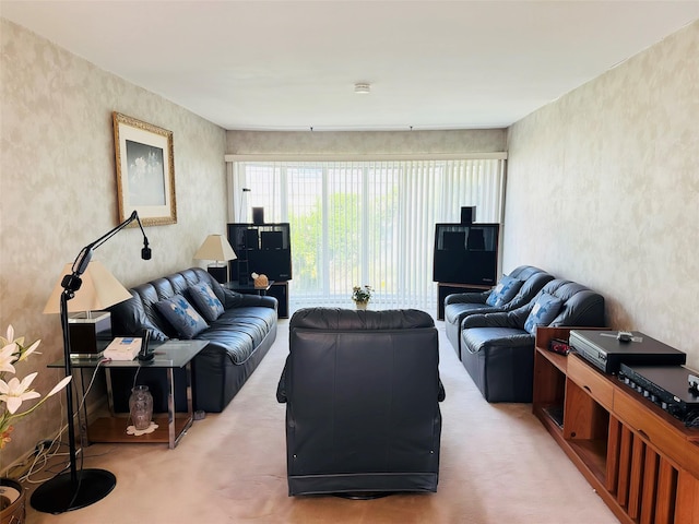 64 Meadowfarm Rd, Manhasset Hills, NY 11040 - living room featuring light colored carpet and wallpapered walls