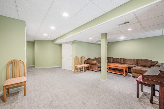 52 Mantack Path, Kings Park, NY 11754 - carpeted living room featuring a paneled ceiling and recessed lighting