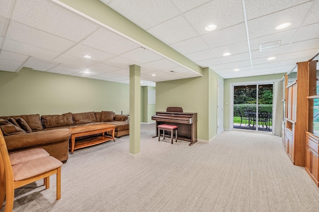 52 Mantack Path, Kings Park, NY 11754 - living area featuring light colored carpet, recessed lighting, and a drop ceiling