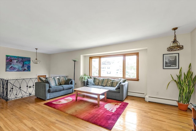 9 Bittersweet Ln, Glen Cove, NY 11542 - living room featuring a baseboard heating unit and hardwood / wood-style floors