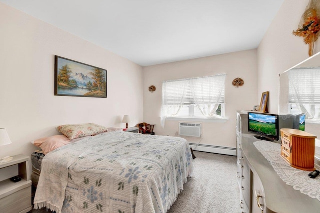 1455 Kennellworth Pl, Bronx, NY 10465 - bedroom featuring a baseboard radiator, a wall mounted AC, and light colored carpet