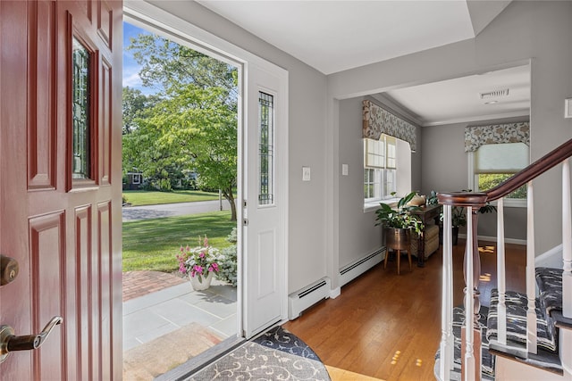 15 Shadetree Ln, Stony Brook, NY 11790 - entryway with wood finished floors and a baseboard radiator