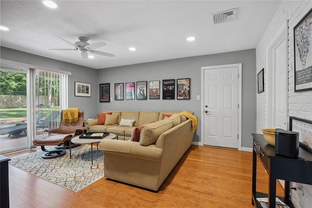 15 Shadetree Ln, Stony Brook, NY 11790 - living room with ceiling fan, light wood-style flooring, recessed lighting, and a fireplace