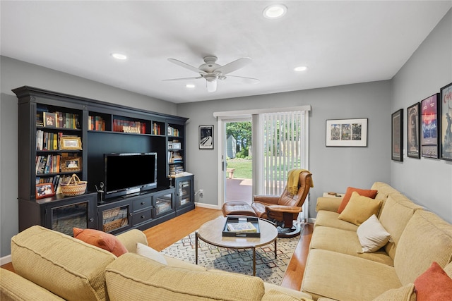 15 Shadetree Ln, Stony Brook, NY 11790 - living area with light wood-style flooring, a ceiling fan, and recessed lighting