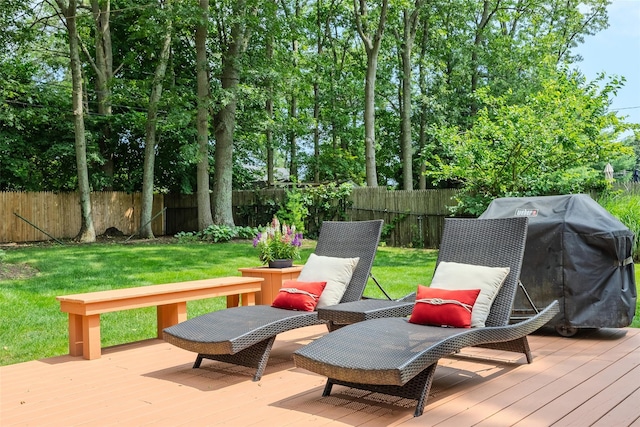 15 Shadetree Ln, Stony Brook, NY 11790 - wooden deck featuring a fenced backyard and area for grilling
