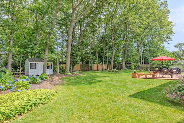 15 Shadetree Ln, Stony Brook, NY 11790 - fenced backyard with a shed and a patio