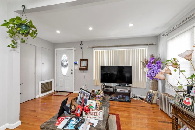 596 Lincoln Ave, West Hempstead, NY 11552 - living room with wood finished floors and recessed lighting