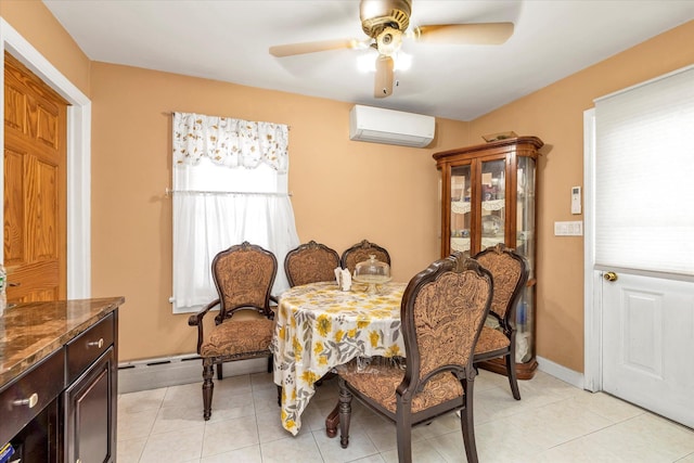 596 Lincoln Ave, West Hempstead, NY 11552 - dining space with a wall mounted air conditioner, a ceiling fan, and light tile patterned floors