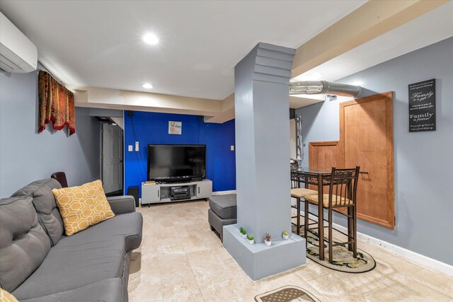 596 Lincoln Ave, West Hempstead, NY 11552 - living area with a wall unit AC and recessed lighting