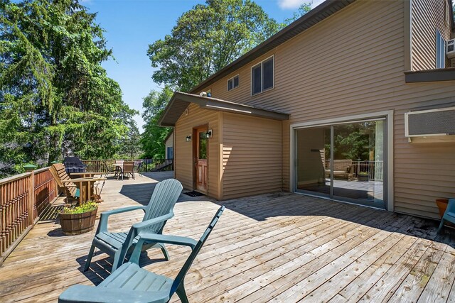 53 Mountain View Dr, Holmes, NY 12531 - wooden terrace featuring outdoor dining space and a wall mounted air conditioner
