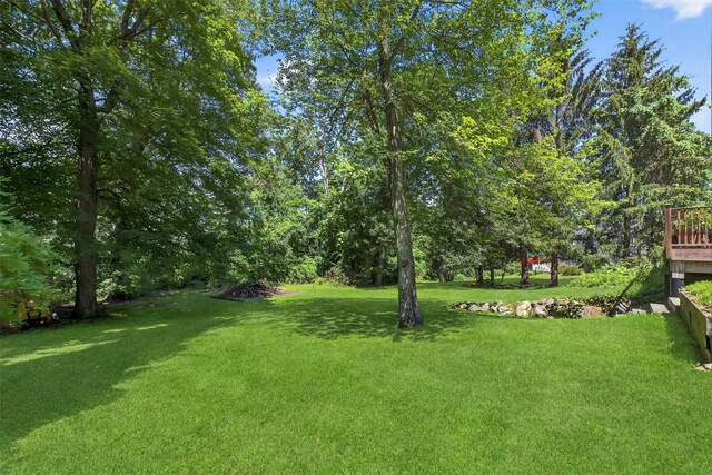 53 Mountain View Dr, Holmes, NY 12531 - view of green lawn with a wooden deck