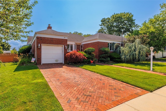 3458 Frederick St, Oceanside, NY 11572 - view of front of home featuring a garage, decorative driveway, brick siding, and a chimney