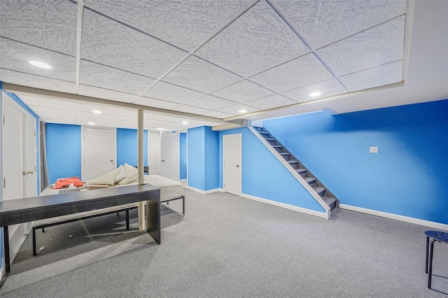 8624 253rd St, Bellerose, NY 11426 - rec room featuring carpet flooring, recessed lighting, and a paneled ceiling