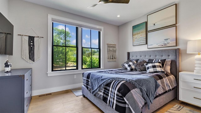 305 Fay Ct, Mattituck, NY 11952 - bedroom with light wood finished floors, ceiling fan, and recessed lighting
