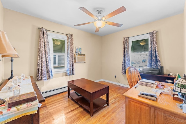 1 Horton Rd, Valley Stream, NY 11581 - office with light wood-style flooring, a baseboard radiator, and a ceiling fan