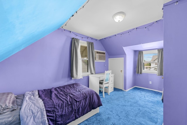 1 Horton Rd, Valley Stream, NY 11581 - bedroom with a wall mounted air conditioner, vaulted ceiling, and carpet